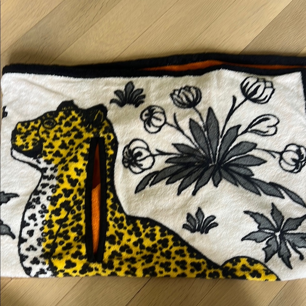 Hermes Paris Leopard Print Floral beach towel with holes for the arms